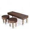 Cairo Sheesham Wood Accent 3+1+1 Seater Bench Set With 2 Stools In Taupe Brown Velvet
