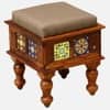 Rangrez Sheesham Wood Seating Stool in Honey Oak Finish with Beige Cushion