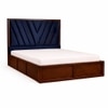 Vedanch Solid Wood Queen Size Upholstered Bed With Box Storage (Provincial Teak Finish, Royal Blue Colour)