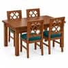 Globally Indian Nakshatra Solid Sheesham Wood 4 Seater Dining Table Set 4 Chairs Teal Green