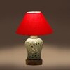 Devansh Conical Red Cotton Shade Lamp With Wood & Mosaic Glass Base For Decoration/Office/Home/Gifting/Study For Decoration/Office/Home/Gifting/Study -(10X10X14.5) Inches -A