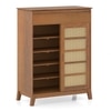 Fujiwara 20 Pair Solid Wood and Cane Shoe Cabinet With Drawer In Amber Walnut Finish