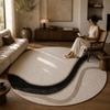 Handmade Round Natural Wool Rug Abstract Flow Ivory 5 Feet Carpet