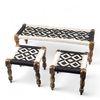 Hamilton Solid Wood Maachi Bench set with 2 Stools in Black & White Canning