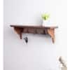 Wooden Wall Shelf with 3 Key Hooks in Brown Colour