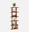 Bluewud Wudville Braine Engineered Wood Wall Mount Corner Shelf, Display Rack, (6 Tringle Shelves - Walnut)