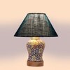 Devansh Conical Turquoise Jute Shade Lamp With Wood & Mosaic Glass Base For Decoration/Office/Home/Gifting/Study For Decoration/Office/Home/Gifting/Study -(10X10X14.5) Inches -A