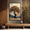 The Castle Decor Golden Lucky Wish Tree Wall Painting Framed Artwork 20x30 Inch