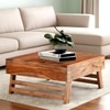 Bradford Sheesham Wood Contemporary Square Foldable Coffee Table In Natural Teak Finish