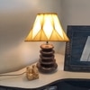 Devansh Curtain Pleated Cotton Table Lamp With Wood Pebble Lamp (12X12X16.5) Inches -C