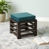 Houston Sheesham Wood Contemporary Set of 2 Stools in Turquoise Sea Velvet, Dark Mahogany Finish