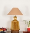 Paola  Amber Glass And Wood Table Lamp With Beige Cotton Shade