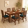 Globally Indian Ojasvi Solid Sheesham Wood 6 Seater Dining Table Set 6 Chairs Teal Blue