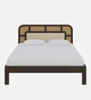 Rattan Solid Wood King  Size Bed Without Storage (Walnut Finish)
