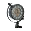 Vintage Industrial Gear Tripod Table Clock Glossy Black Metal Visible Gears