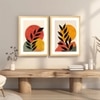 Boho Moon and Sun Leaf Set of 2 Framed Posters Botanical Art 45x60 cm
