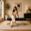 Doe Buck Upholstered Oval Bench in Blue Colour with Gold Loop Legs
