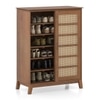 Fujiwara 24 Pair Solid Wood and Cane Shoe Cabinet In Amber Walnut Finish