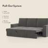 Kowloon Sectional 3 Seater Pull Out  Sofa Cum Bed with Storage in Slate Ash Grey Velvet Colour