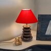 Devansh Red Cotton Table Lamp With Wood  Pebble Lamp  (10X10X15) Inches