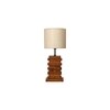Truffle Brown Wooden Table Lamp with Yellow Printed Fabric Lampshade