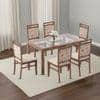 Floyd 6 Seater Glass Top Dining Table With Set Of 6 Alaine Dining Chairs (Colour- Calico Floral Retreat and Pony Beige, Finish- Teak)