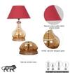 AYANA Brown Wood and Amber Glass Table Lamp with Maroon Cotton Shade