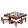 Blane Sheesham Wood 4 Seater Coffee Table Set In Walnut Finish