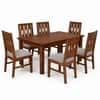 Globally Indian Vihana Solid Sheesham Wood 6 Seater Dining Table Set 6 Chairs Grey