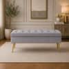 Doe Buck Velvet Tufted Storage Bench in Grey Colour with Gold Legs