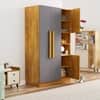 Hexa Red Wooden 4 Door Wardrobe with Hanging Space in Giant Wood and Slate Grey Colour