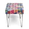 Velas Sheesham Wood Mid-Century 2 Seater Dining Bench with Metal Legs and Fruit Print Blue