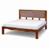 Luxe Solid Wood Queen  Size Upholstered Bed Without Storage (Provincial Teak Finish, Brown Colour)