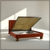 Nobella Opal Queen Size Bed in Orange Velvet with Spherical Legs, Oak Wood Frame & Hydraulic Storage