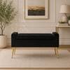 Doe Buck Upholstered Storage Bench in Black Colour with Gold Legs
