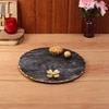 Marble Platter  Black Round With Gold Foil Work   Metal Flower  Embedded