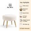Doe Buck Luna Boucle Round Ottoman Stool in White Colour with Gold Metal Legs