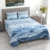 Blue Digital Print 400 Tc  Cotton Flat  Super King Size Bedsheet With 2 Pillow Cover