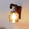 Devansh Solid Wood Electric Wall Light in Brown Colour with Lavender Shade Count of 1 Light