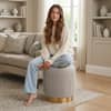 Doe Buck Damato Luxury Velvet Round Ottoman in Light Beige Colour with Gold Base
