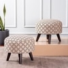 Quad Jacquard Wooden Ottoman in Black & Cream Color Set of 2