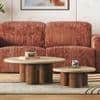 Enzo Nested Round Coffee Table In Travertine Marble And Solid Wood In Amber Walnut Finish