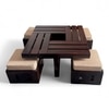 Palladio Sheesham Wood Accent Coffee Table Set With 4 Stools In Provincial Teak Finish With Jute Beige Cushions