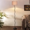 Teigan Grey Fabric Floor Lamp with Black Iron Base