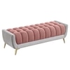 Hoslo Velvet 2 Seater Ottoman Bench in Peach & Grey Color