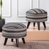 Bohemian Jacquard Wooden Ottoman in Black & Off White Set of 2