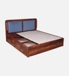 Lotus Solid Wood King  Size Upholstered Bed With Box Storage (Honey Oak Finish)