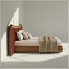 Elowen Softline Queen Size Bed in velvet With Oak wood Frame & Hydraulic Storage
