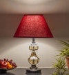 Bompton Nickel Finish Metal And Smoke Crystal Table Lamp With Maroon Cotton Shade