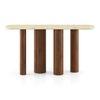 Enzo Travertine Marble and Solid Wood Console Table in Amber Walnut finish